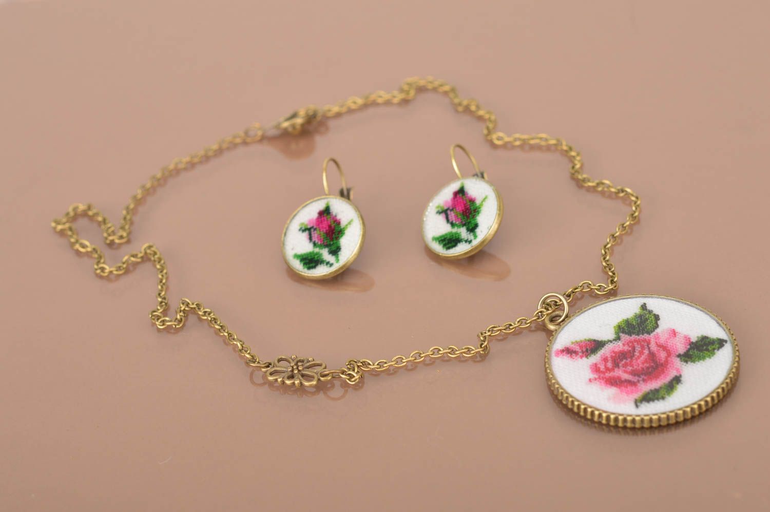 Handmade jewelry set flower jewelry dangling earrings pendant necklace photo 3