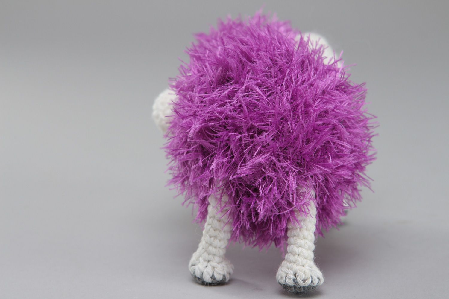 Handmade cute soft toy violet fluffy lamb crocheted of woolen threads photo 3