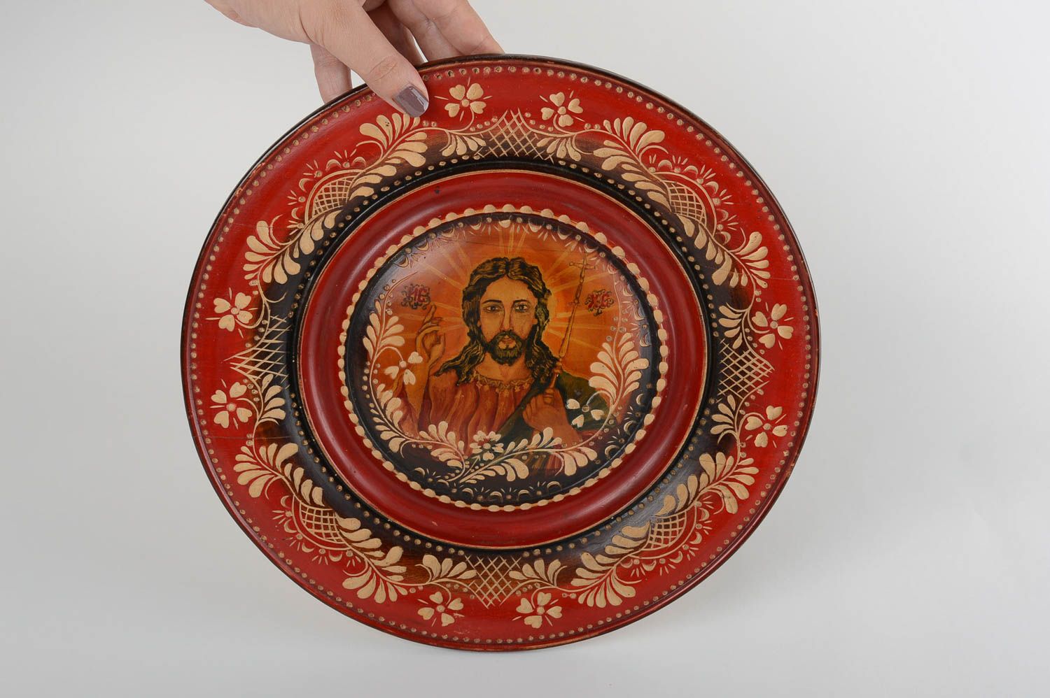 Assiette murale décorative faite main ronde en bois Jésus-Christ Déco maison photo 5