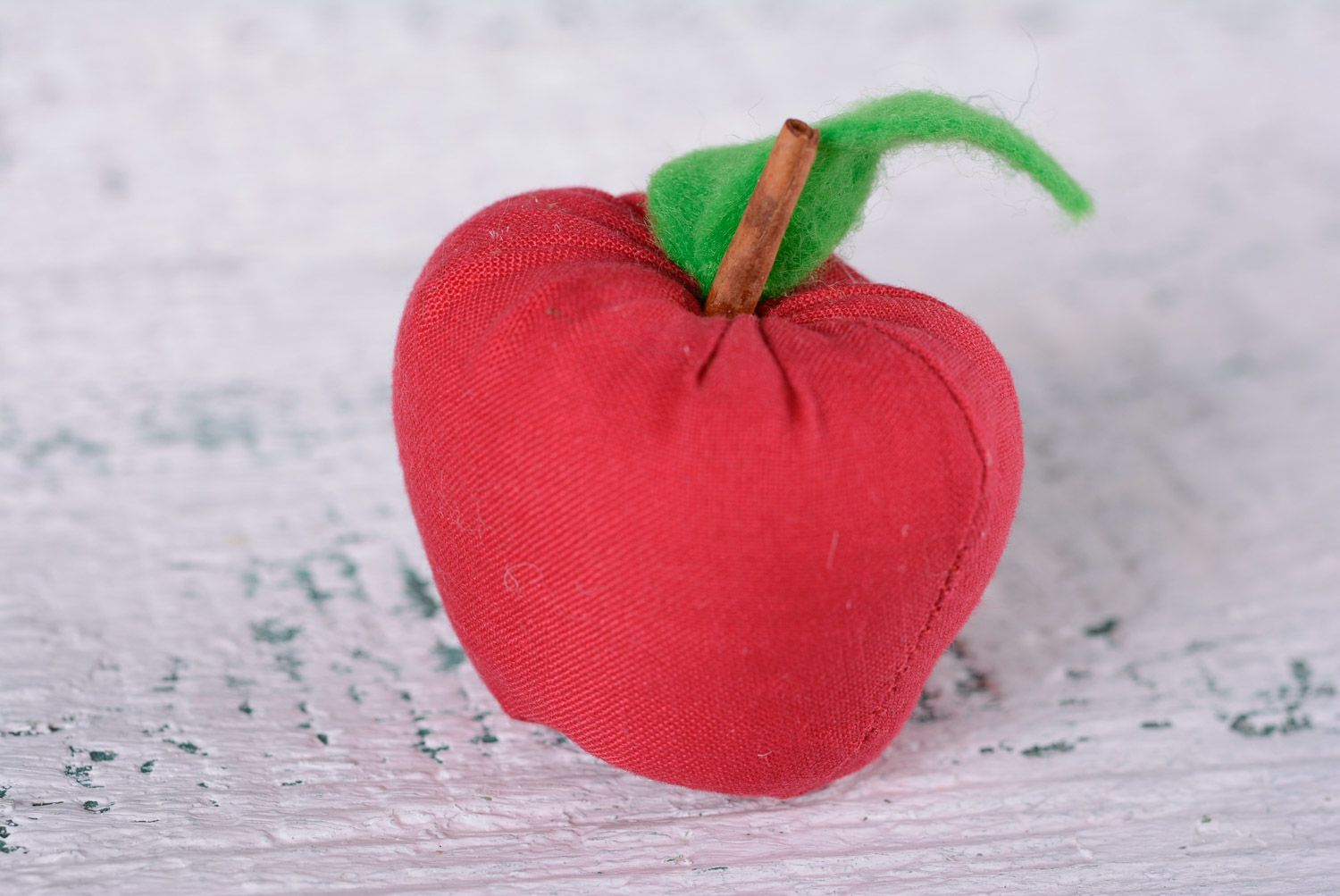 Handmade interior soft toy in the shape of red apple with cinnamon stick photo 2