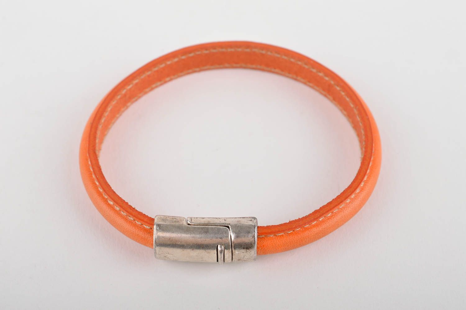 Браслет ручной работы браслет на руку кожаный браслет оранжевый стильный фото 3