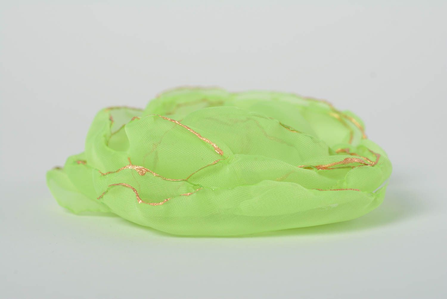 Handmade beautiful chiffon flower brooch of pistachio color for summer blouses photo 4