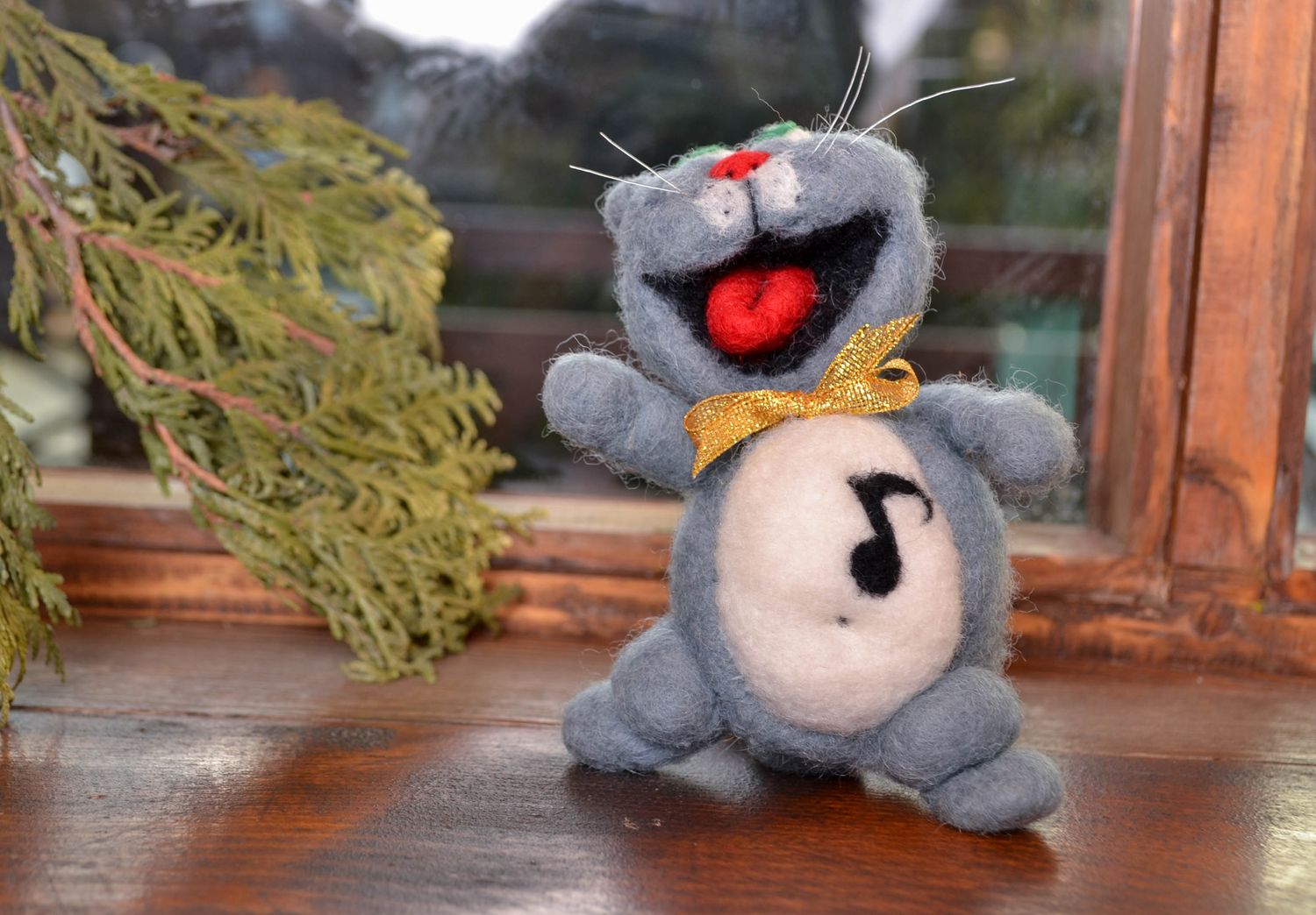 Felted interior toy Singer Cat  photo 1