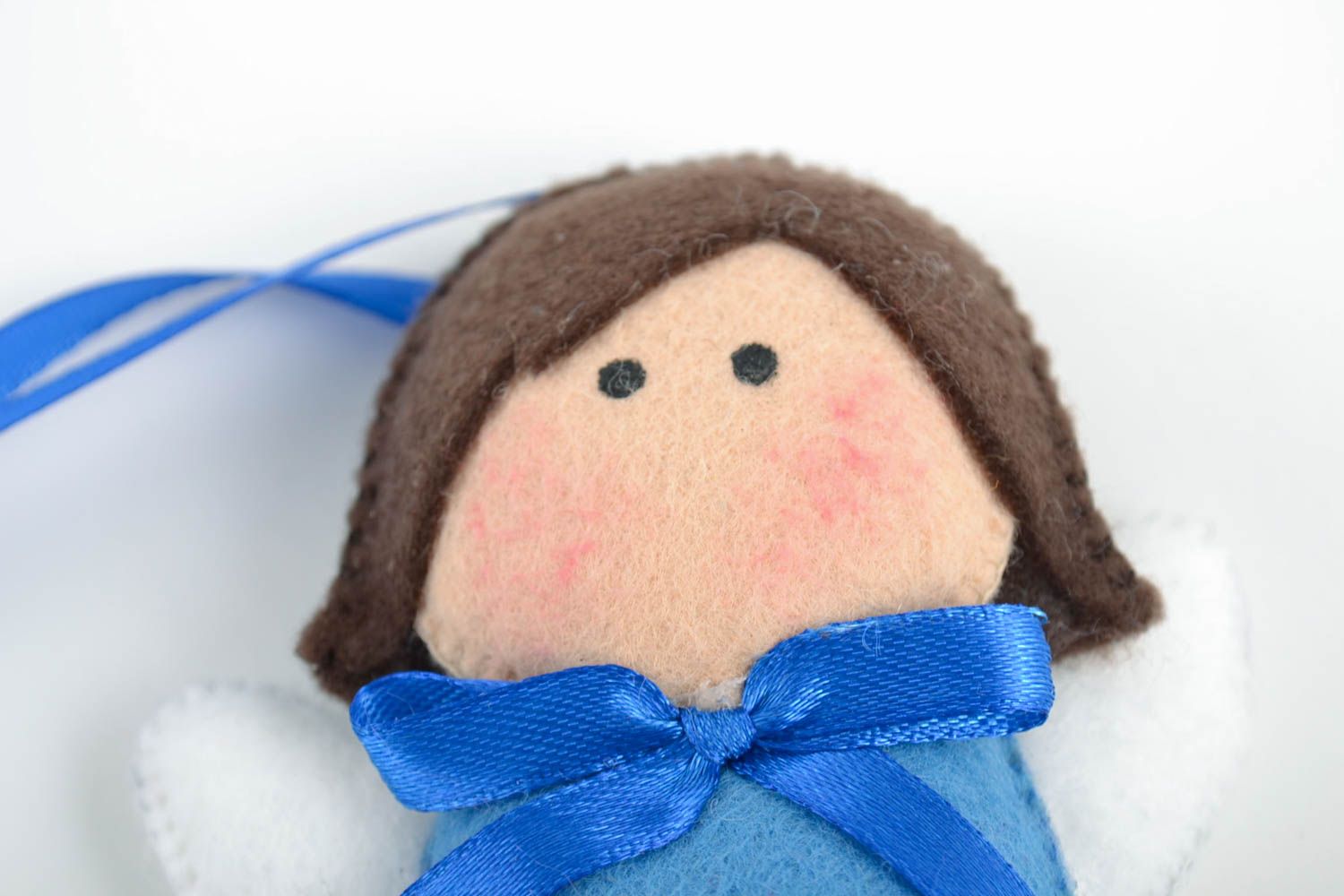 Beautiful blue handmade small fabric soft toy angel with eyelet photo 3