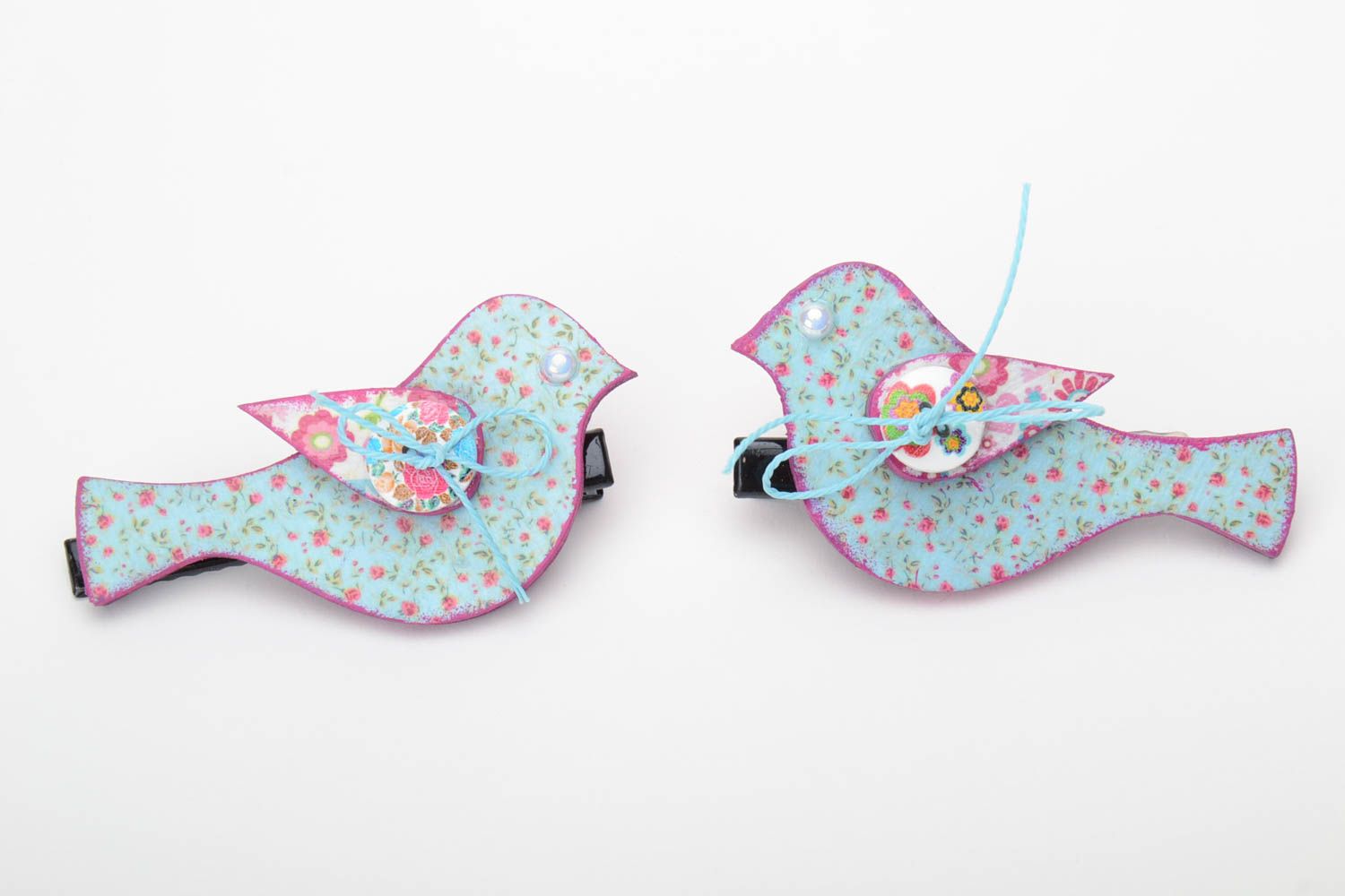 Beautiful children's handmade painted decoupage plywood hair clips 2 items photo 2
