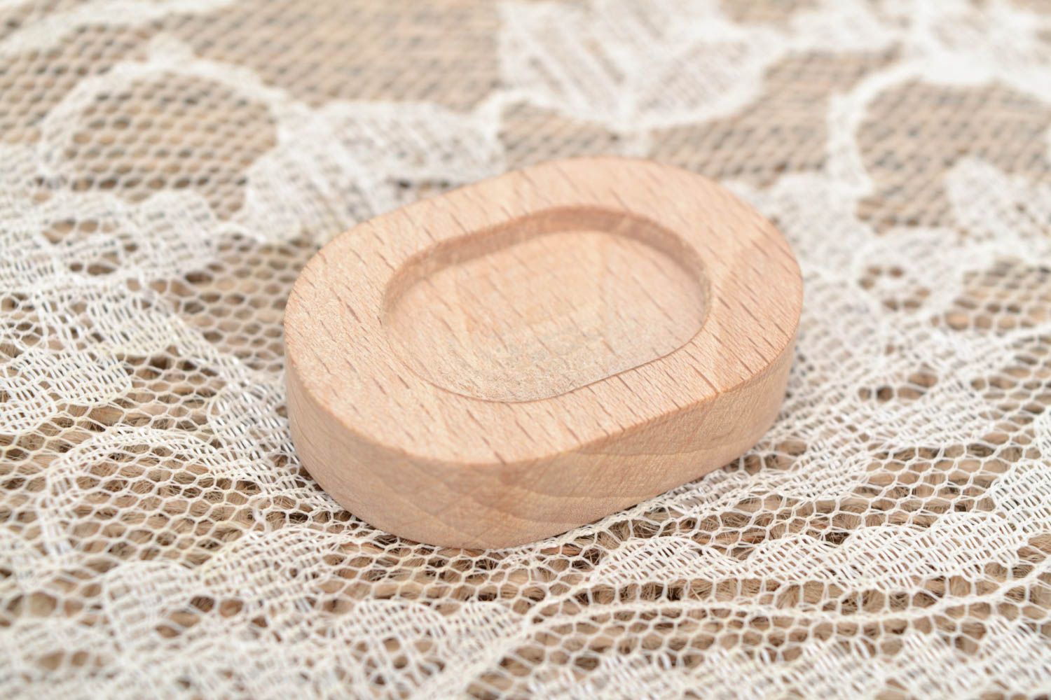 Oval blank for jewelry creation designer oak wood handmade accessory for ring photo 4