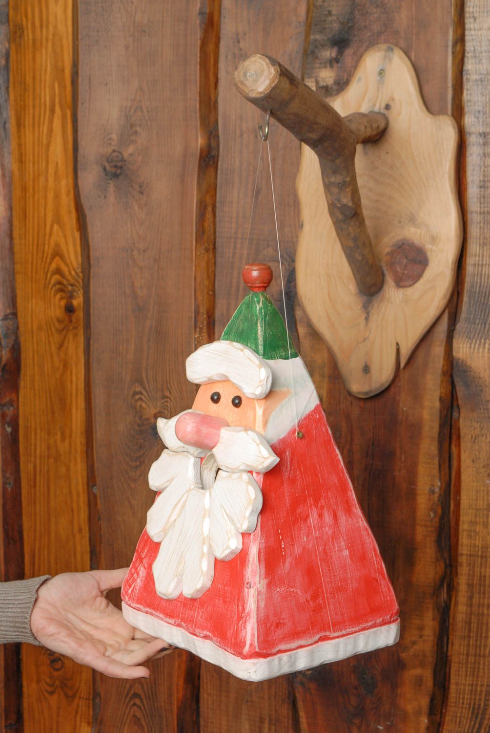 Designer wooden birdhouse in the shape of Santa Clause photo 2