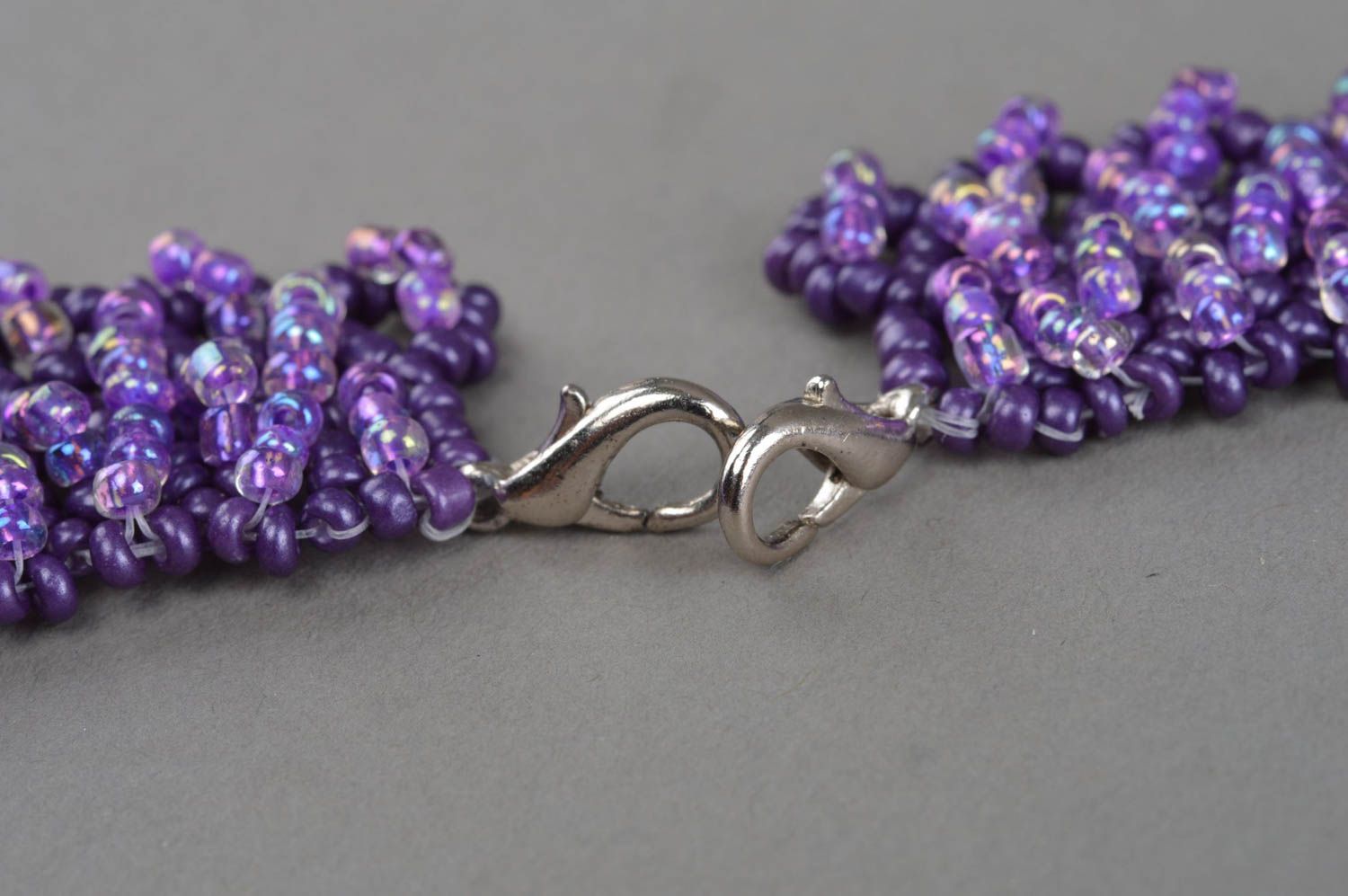 Collier en perles de rocailles et perles fantaisie fait main violet pour femme photo 4