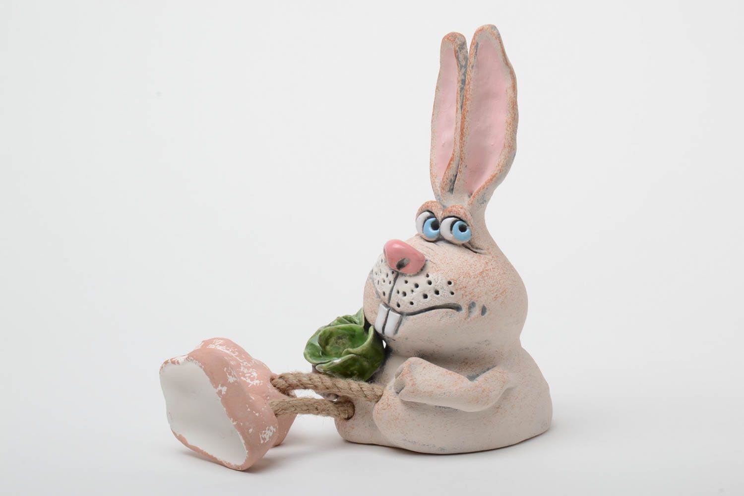 Beautiful handmade ceramic money box in the form of small gray bunny figurine photo 2