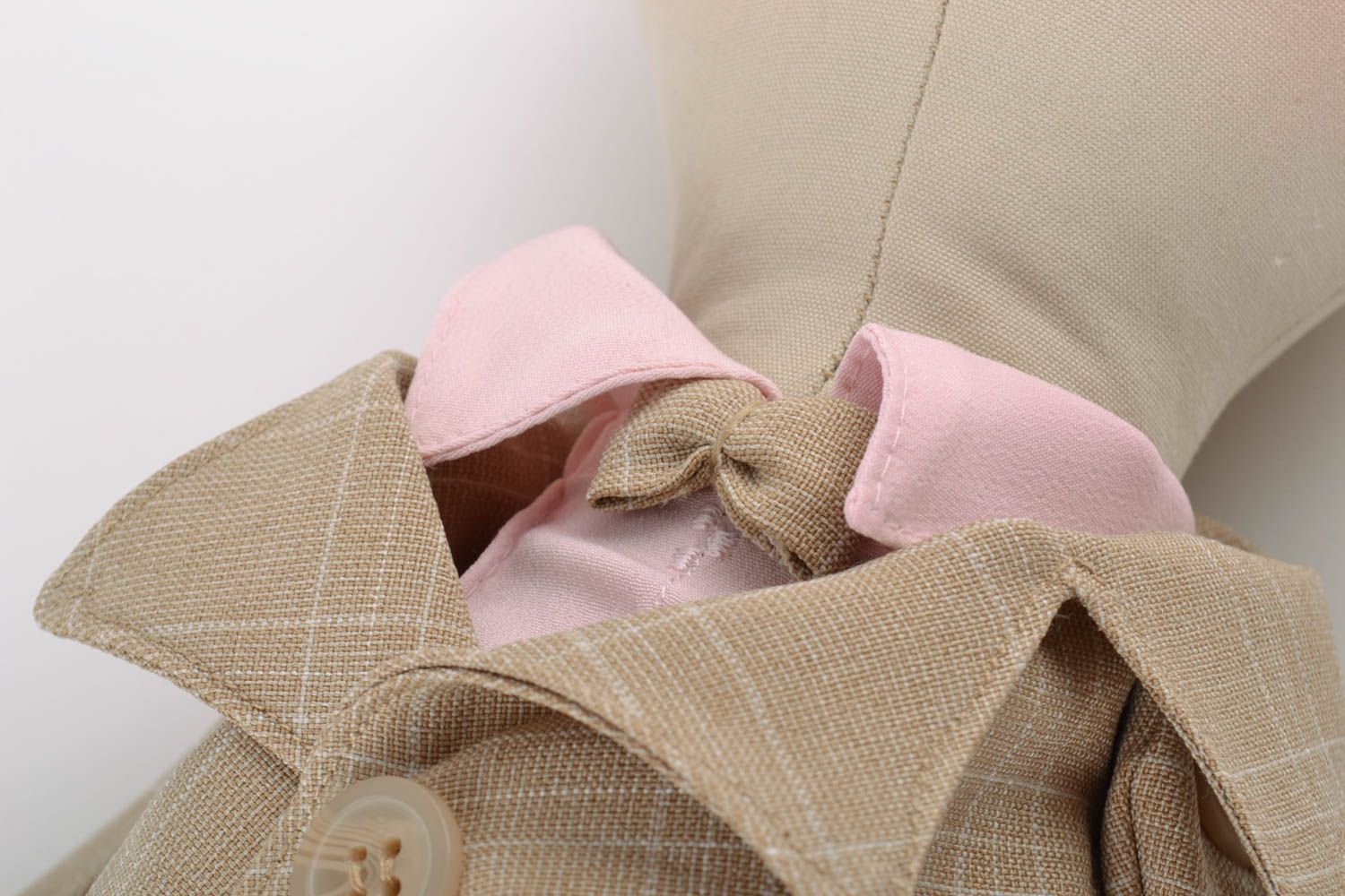 Handmade linen fabric soft toy gentleman cat in suit of pastel color palette photo 3