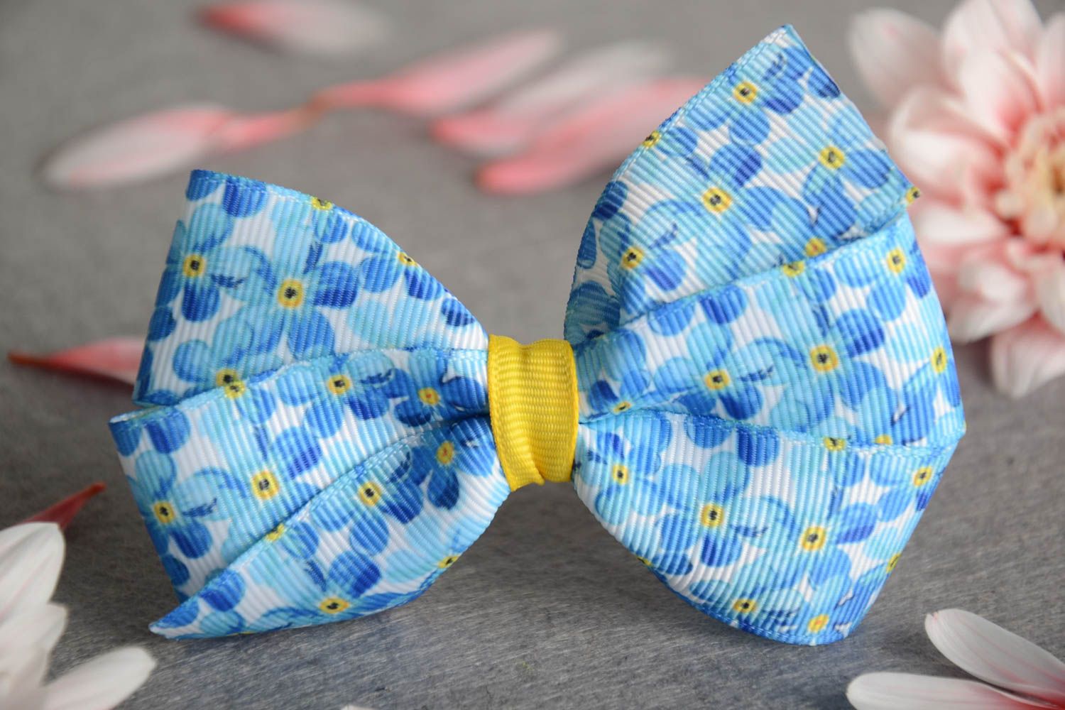 Hairpin made of rep ribbon for baby Blue Bow handmade barrette for children photo 1