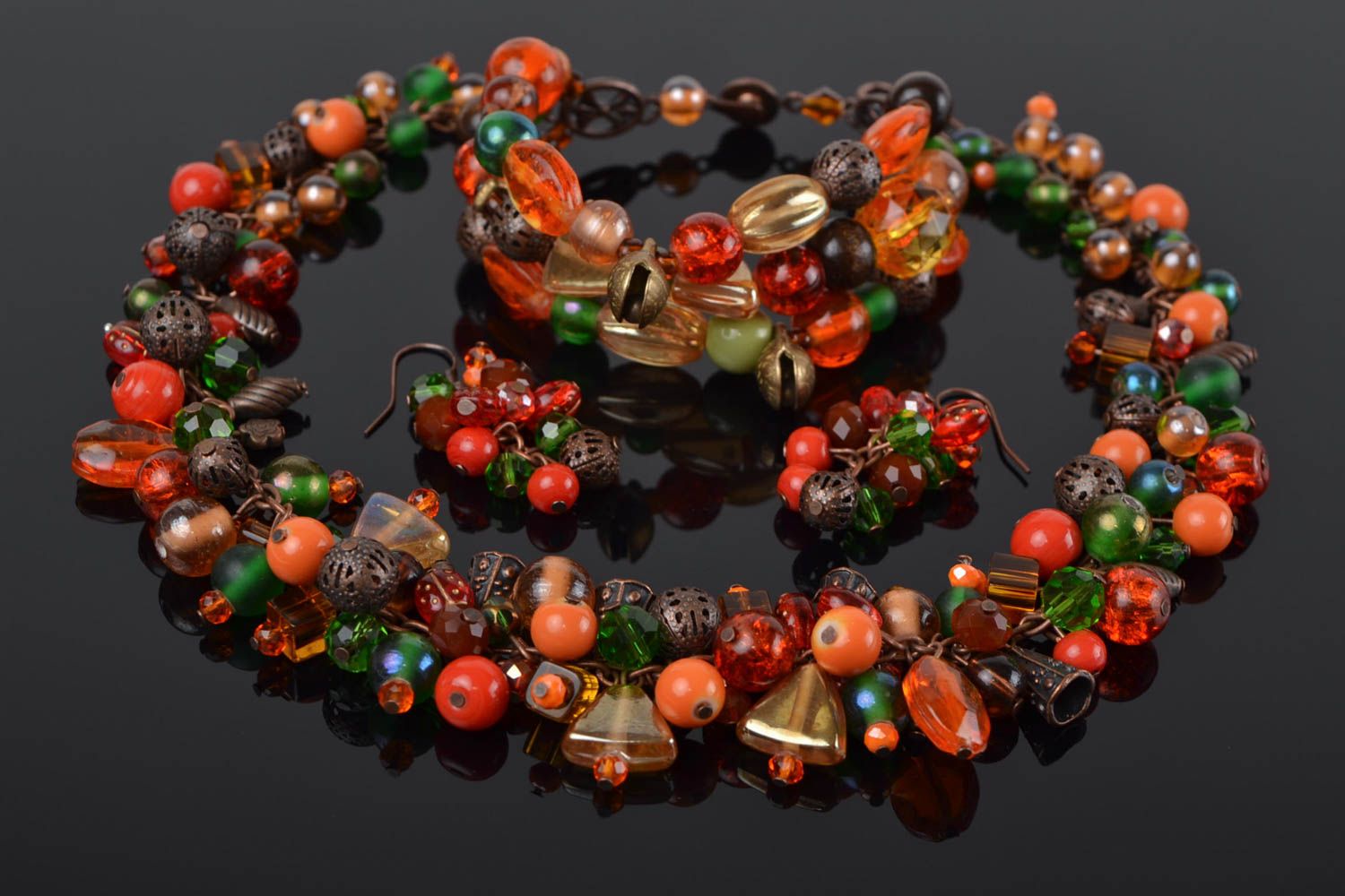 Bijoux en perles de verre faits main collier bracelet et boucles d'oreilles photo 1