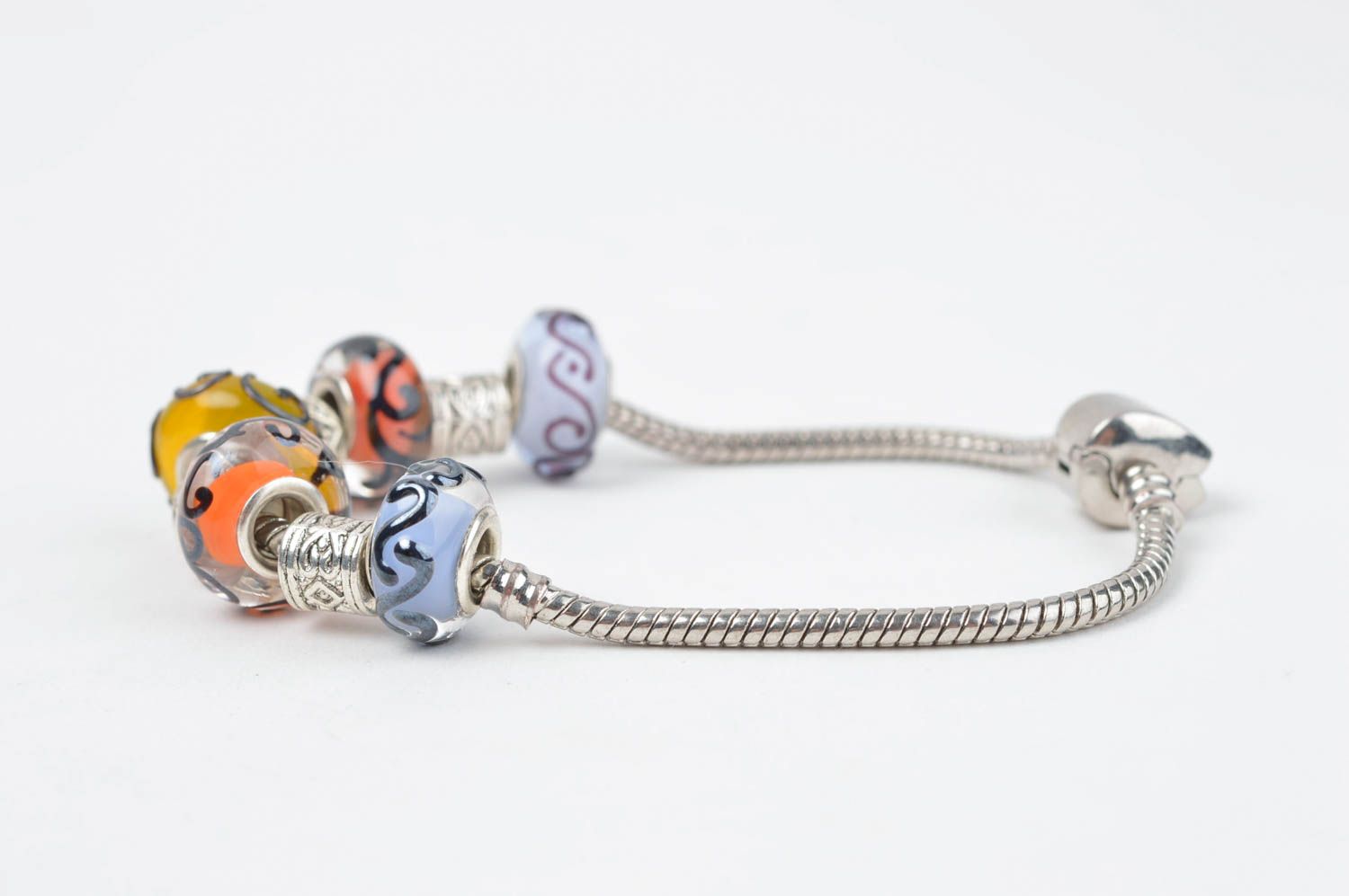 Pandora-style beaded bracelet with glass handmade beads on metal cord photo 3