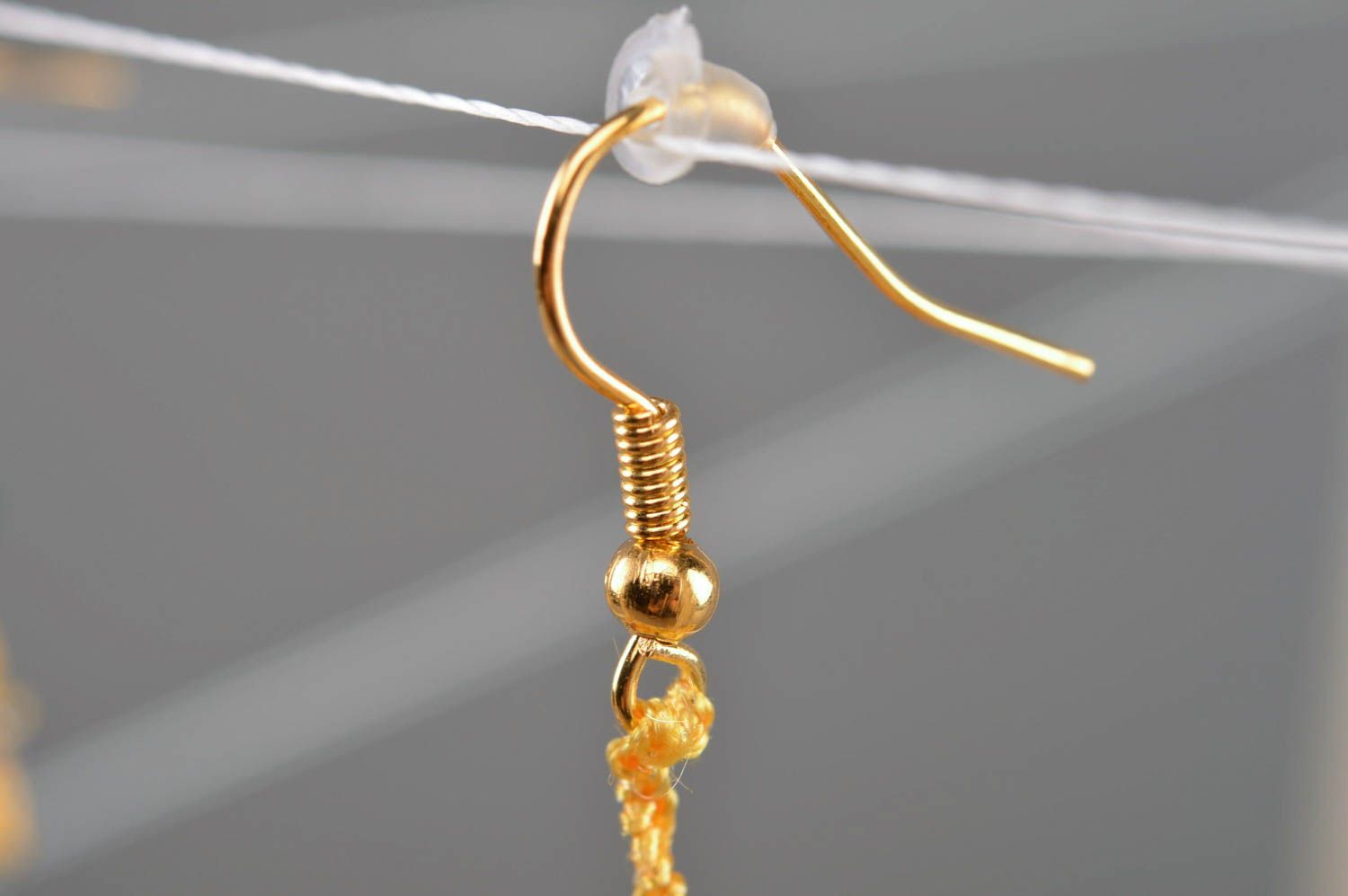 Crocheted earrings with beads long beautiful gentle handmade accessory photo 3
