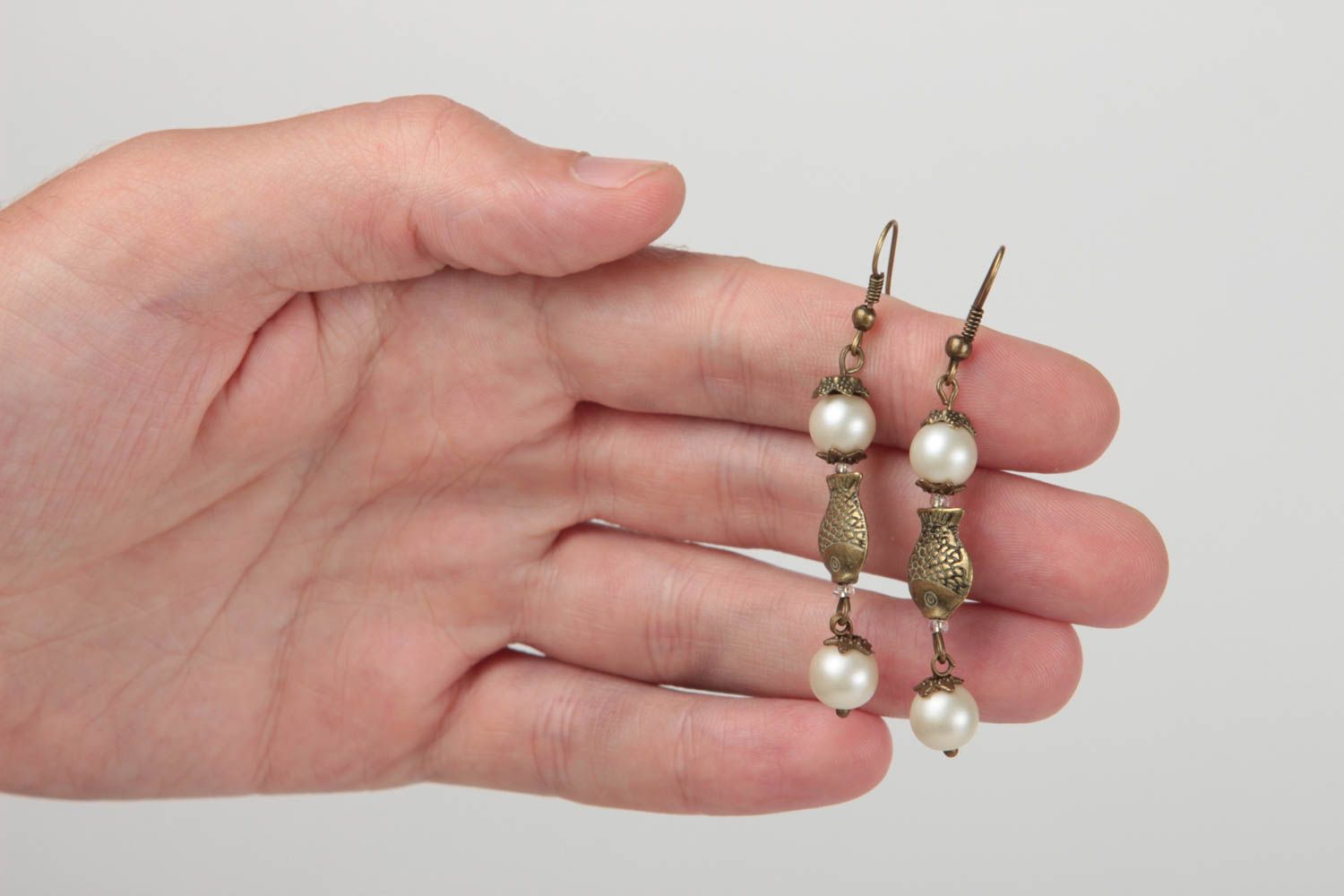 Beautiful handmade metal earrings stylish earrings with pearl beads gift ideas photo 5