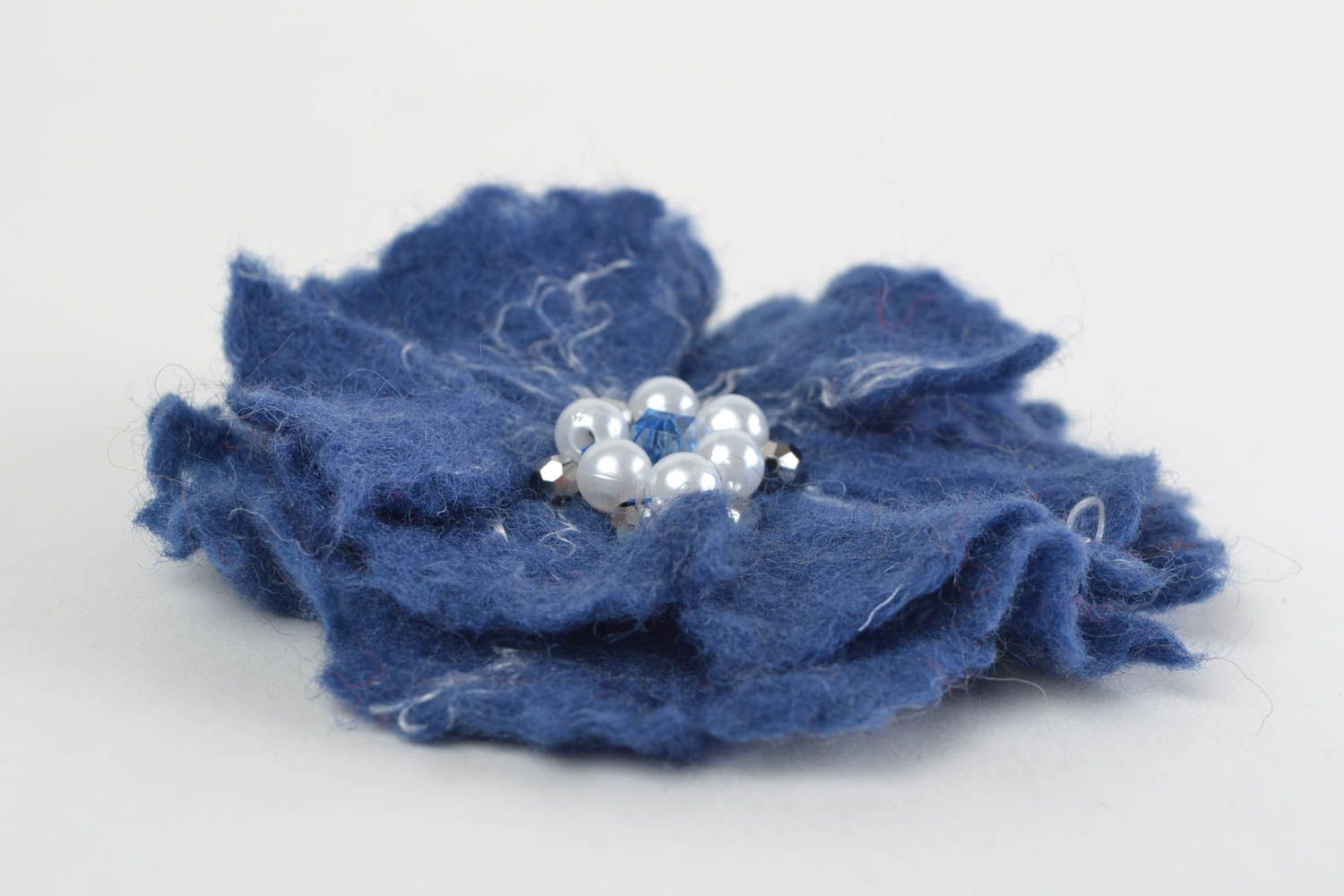 Handmade flower brooch made of felt designer blue beautiful accessory for winter photo 3