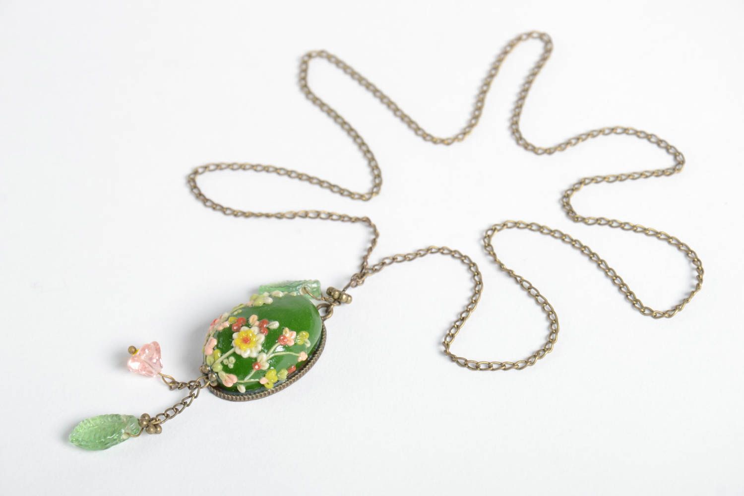 Handmade grüner Blumen Modeschmuck Anhänger Polymer Schmuck Accessoires für Frau foto 3