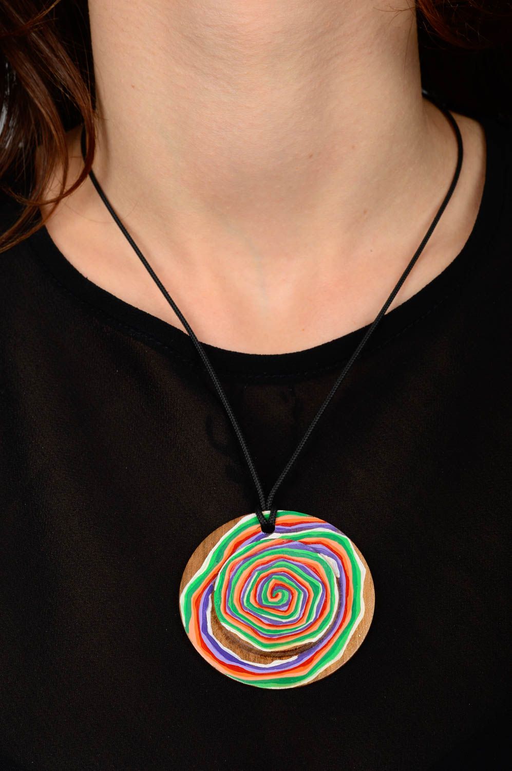Handmade painted pendant unusual designer pendant cute accessory in eco style photo 2