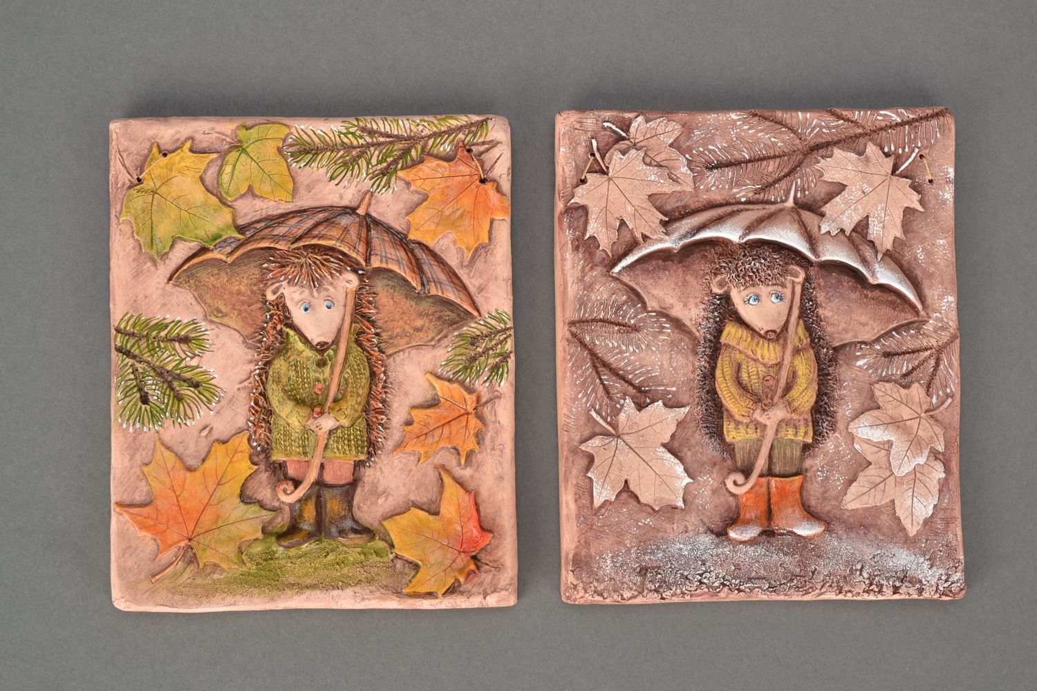 Ceramic panel Hedgehog with an Umbrella in November photo 5