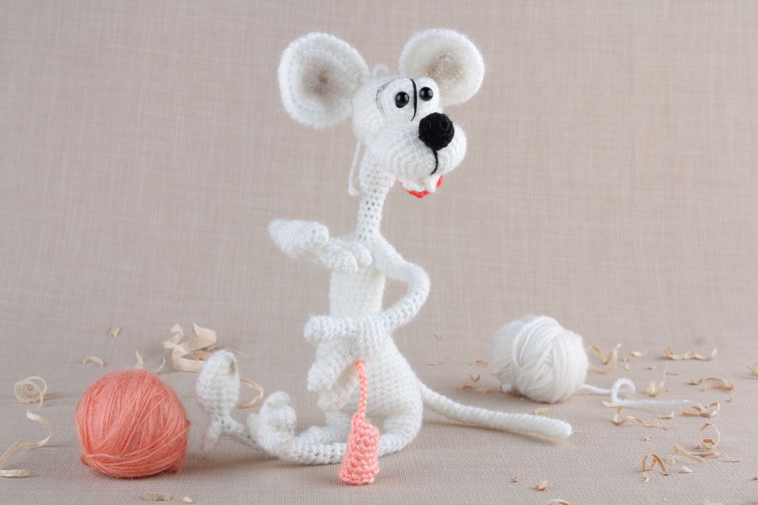 Hand crocheted toy Mouse with a Sausage photo 1