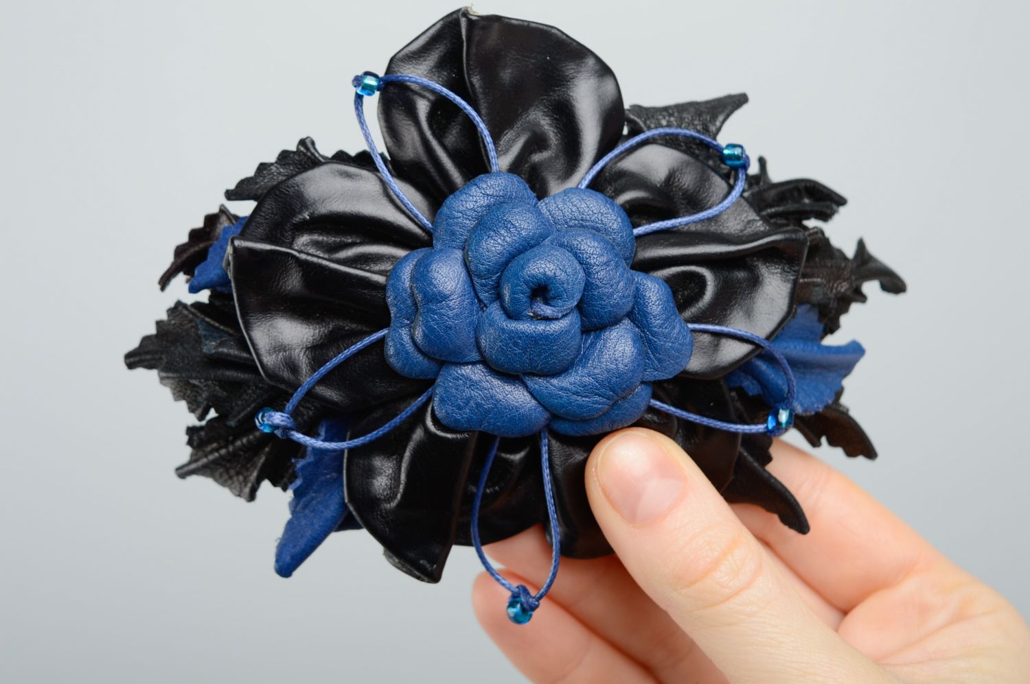 Leather floral hair clip photo 3