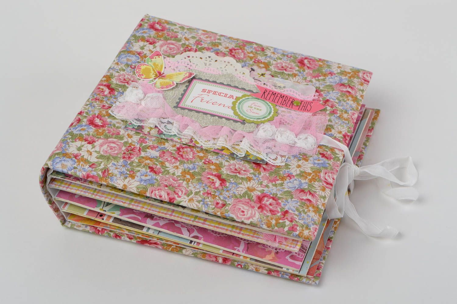 Handmade designer colorful pink floral well wishes scrapbook album  photo 3