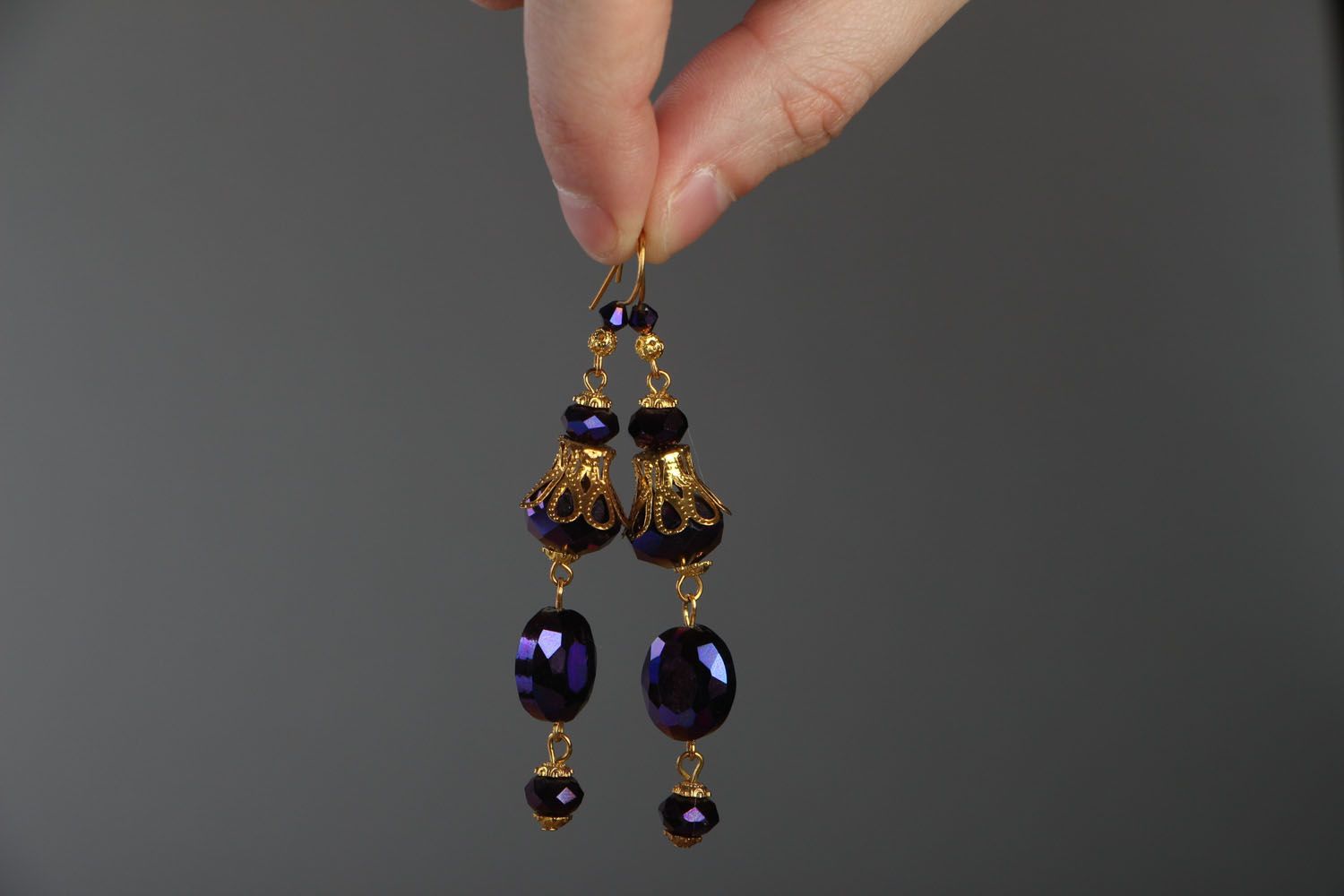 Earrings with crystal beads photo 4