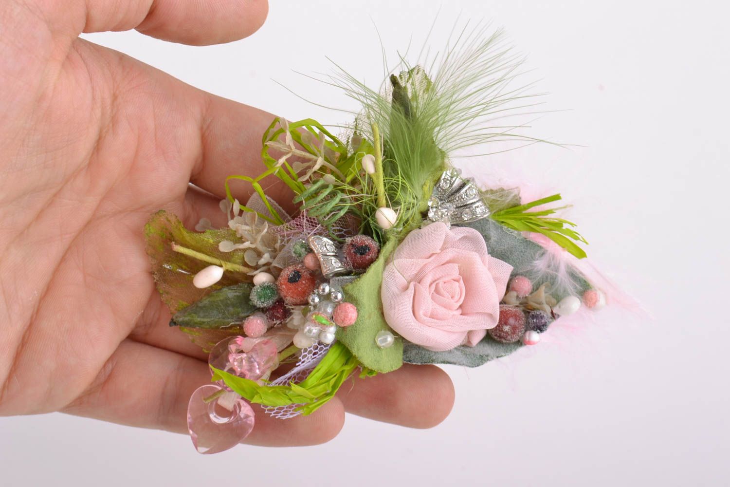 Handmade volume colorful floral decoration for DIY brooch or hair clip photo 2