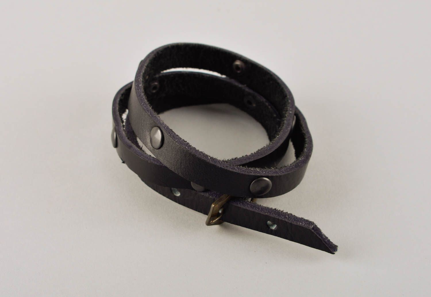 Bracelet cuir Bijoux fait main noir fin multirang Accessoires cuir original photo 2