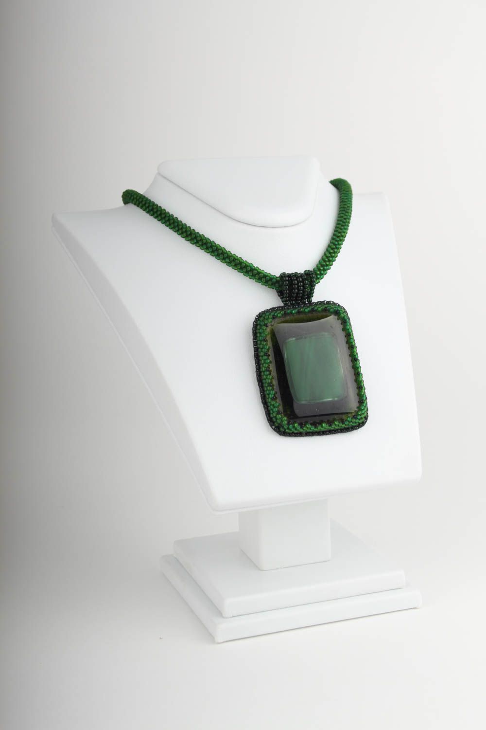 Handmade beaded pendant with glass stylish accessories trend bijouterie photo 1