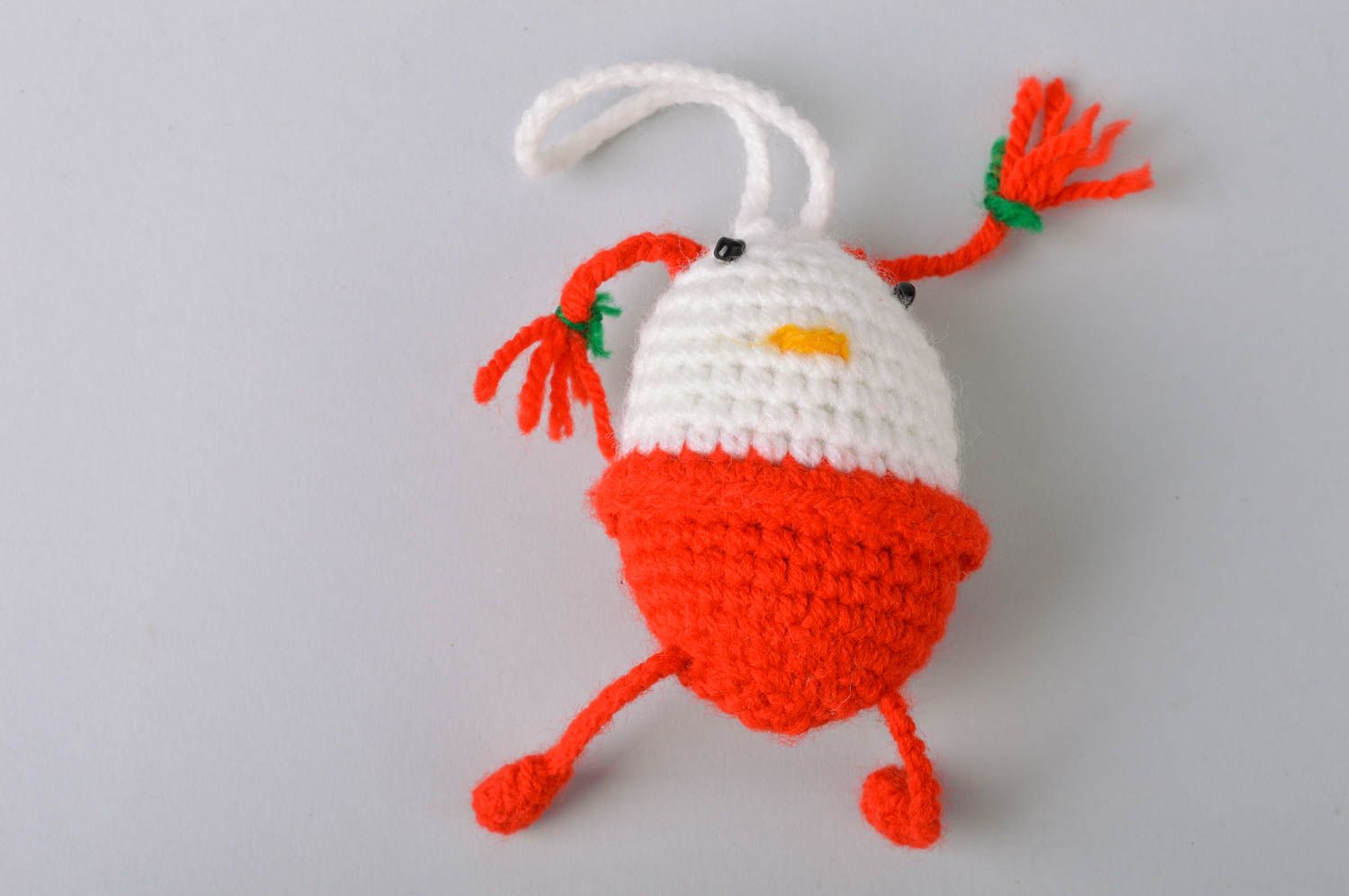 Handmade decorative small crocheted soft toy wall hanging white and red egg photo 2