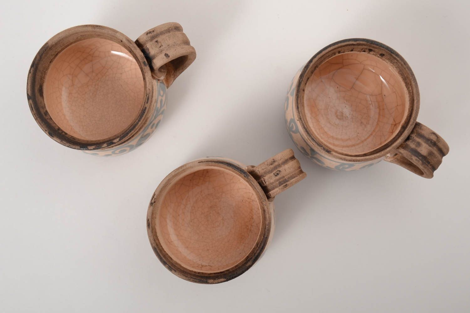 Set of 3 three ceramic coffee cups glazed in Italian classic style photo 2