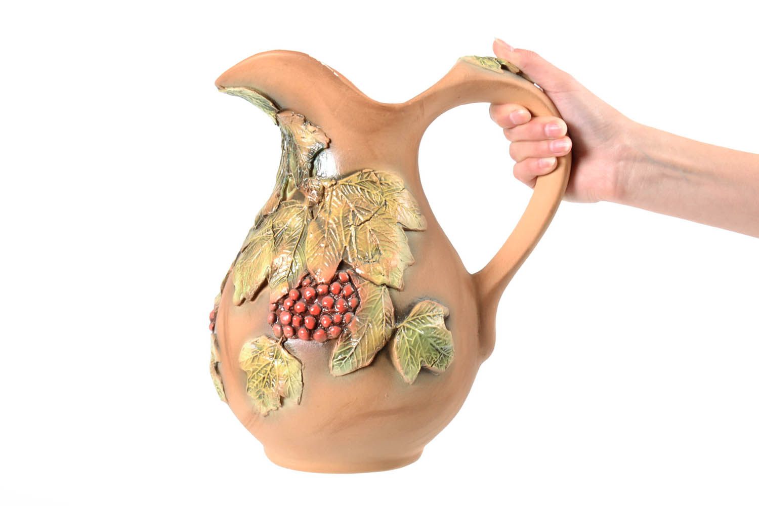 Large 100 oz ceramic wine pitcher jug with grape pattern 4,13 lb photo 2