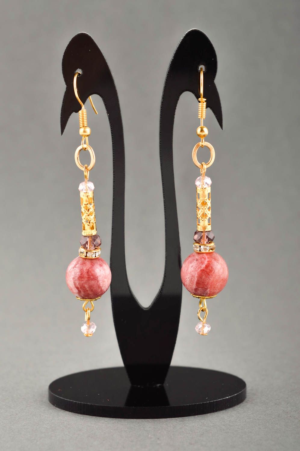 Handmade rote Ohrringe aus echten Steinen Schmuck Ohrringe Accessoire für Frauen foto 1
