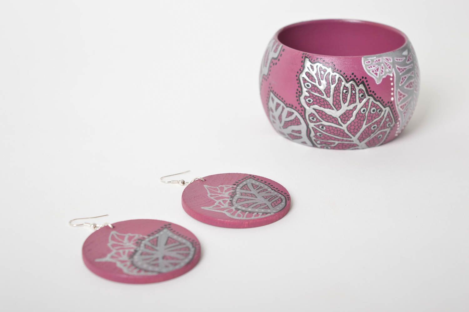Деревянные украшения ручной работы модные серьги женский браслет Листья фото 4