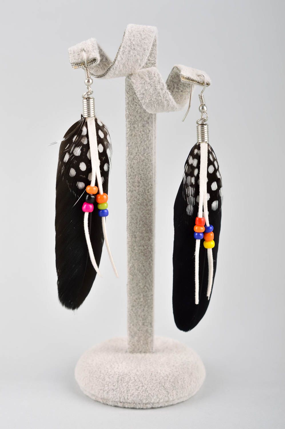 Handmade earrings with charms feather earrings long earrings feather accessories photo 2