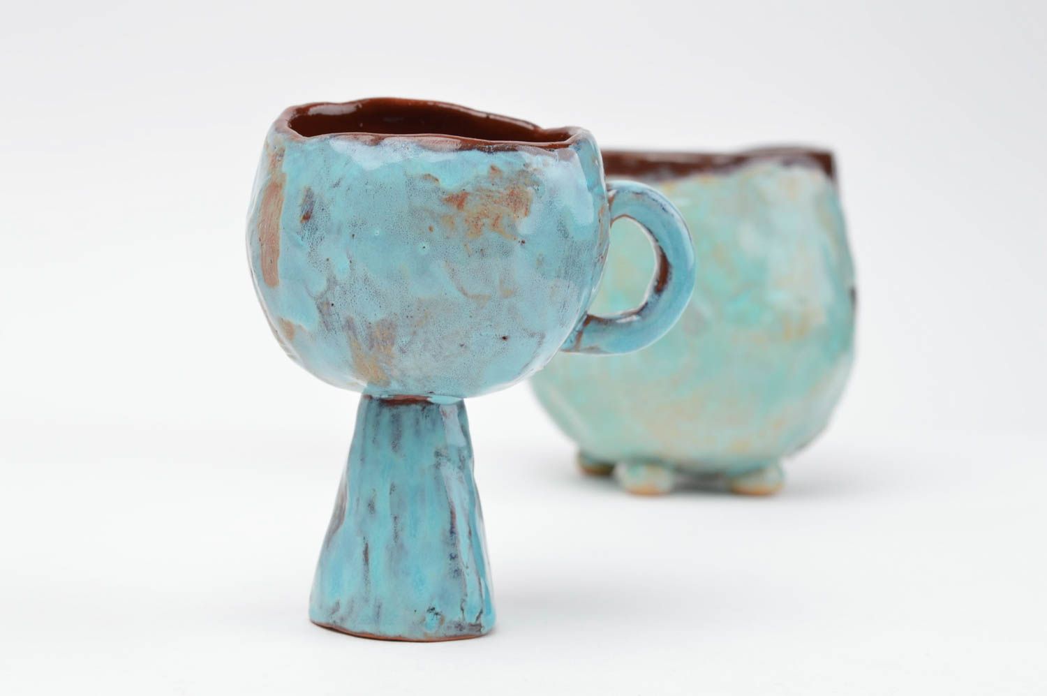 Подсвечник ручной работы керамическая чашка декор для дома необычные голубые фото 2