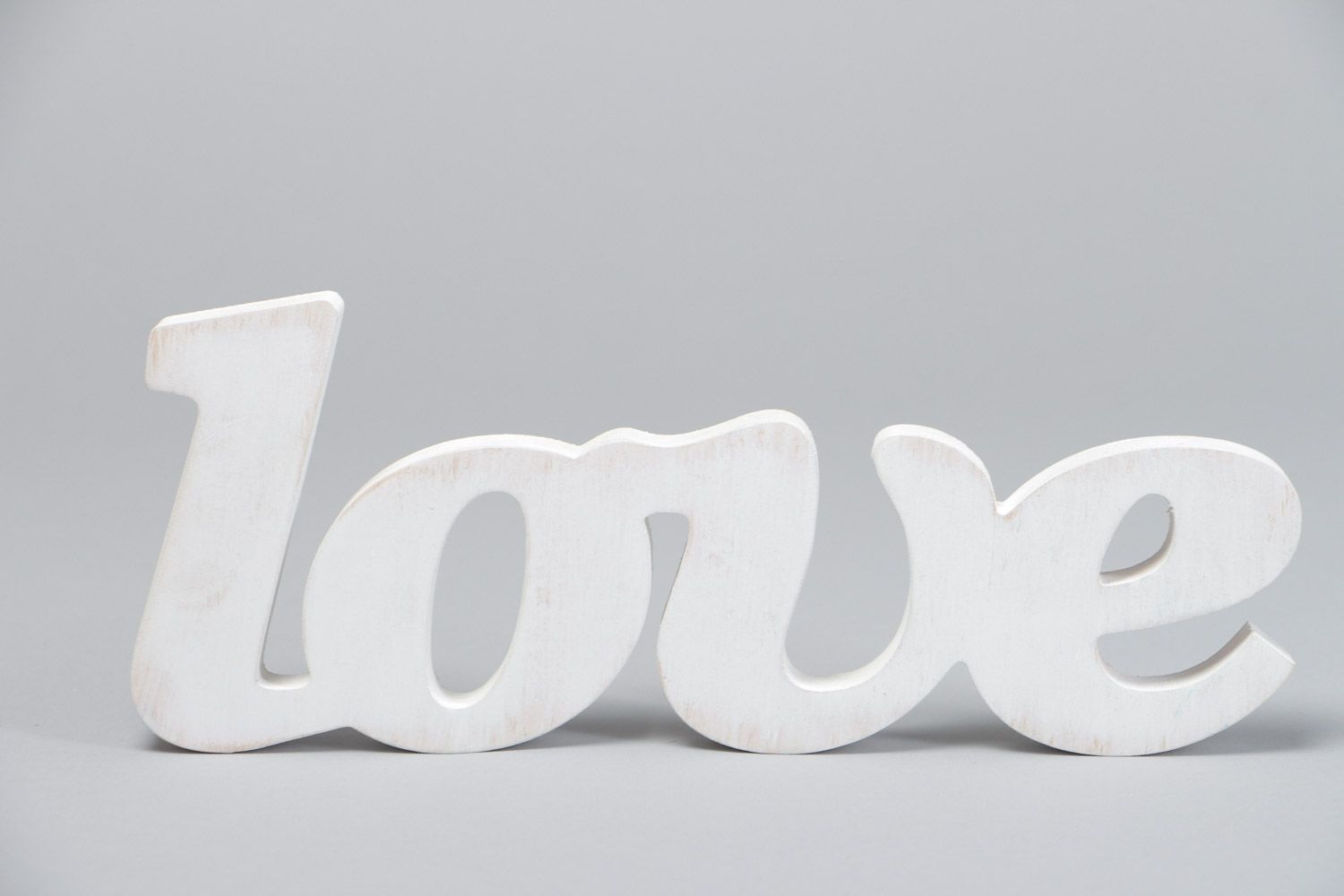Handmade decorative word Love cut out of plywood of white color for interior decor photo 2