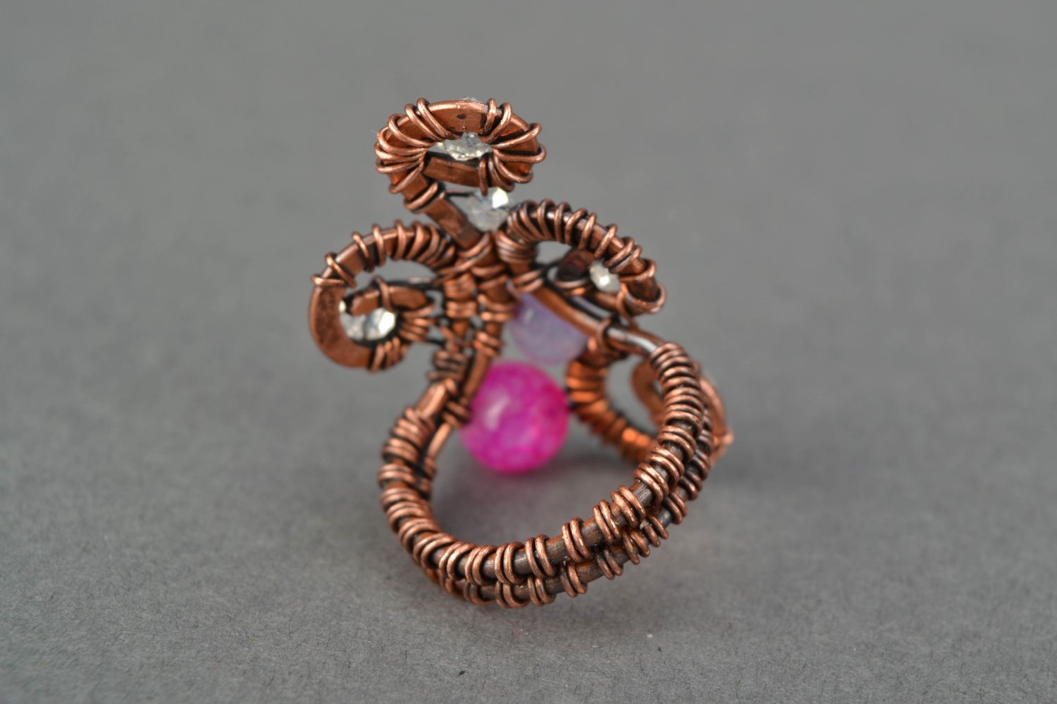 Wire wrap copper ring with agate photo 4