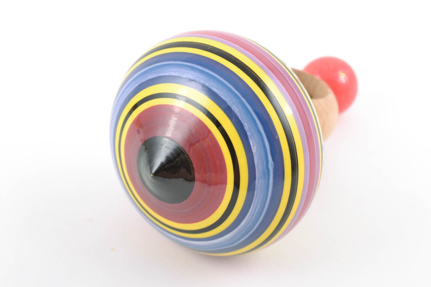 Colorful small handmade wooden spinning top with ring for dexterity development photo 3