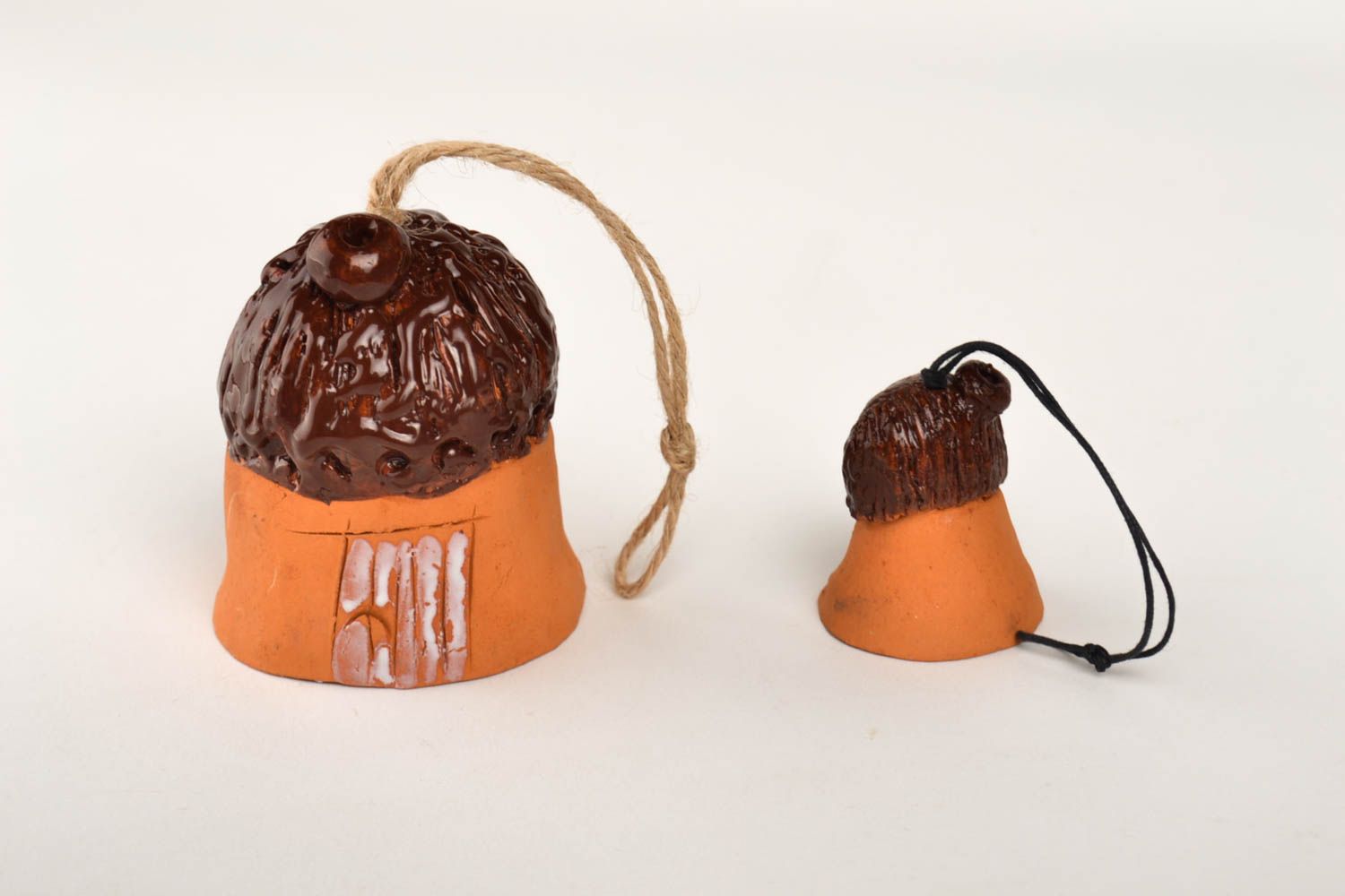 Unusual handmade ceramic bell 2 pieces clay craft gift ideas decorative use only photo 3