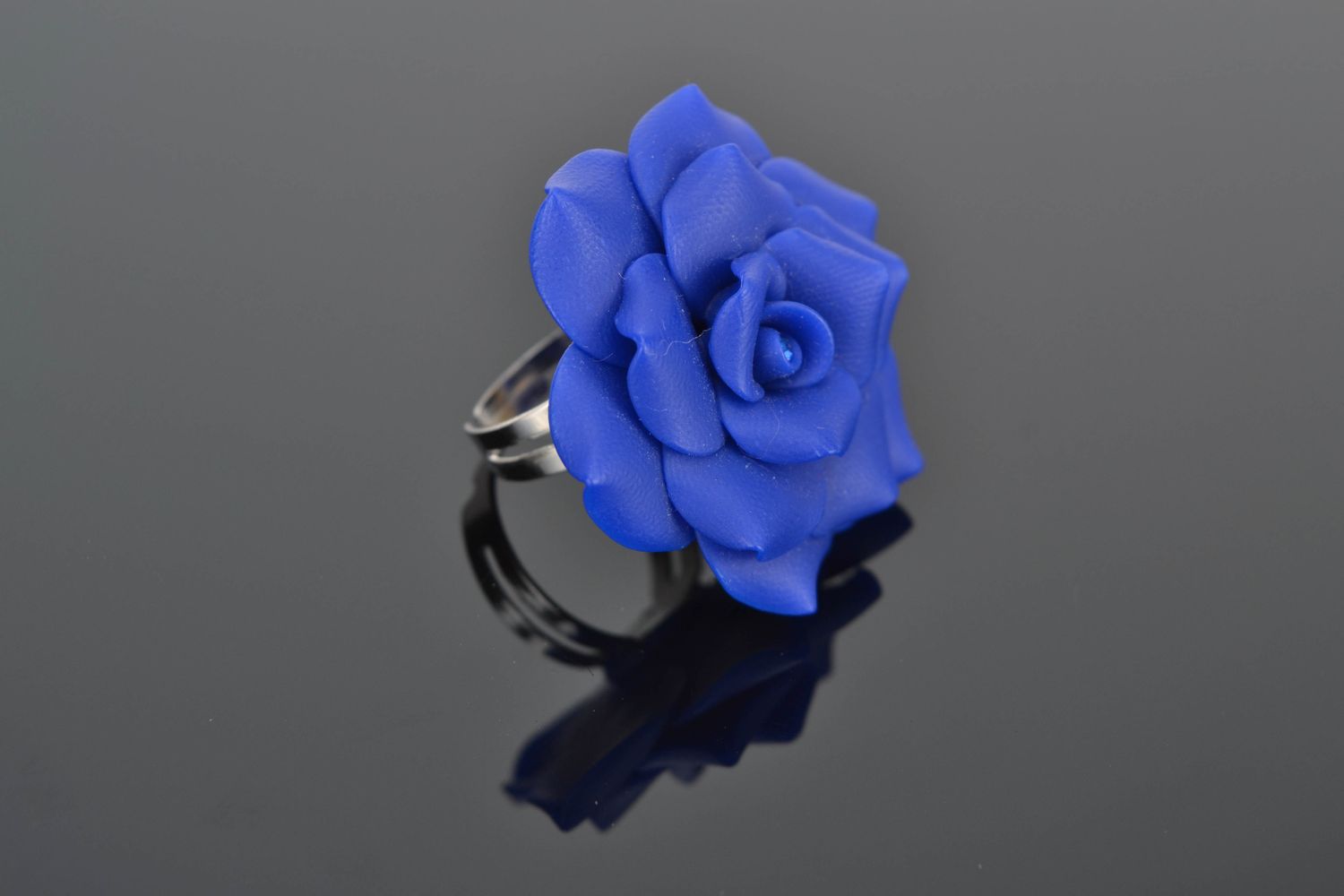 Polymer clay ring with blue rose photo 1