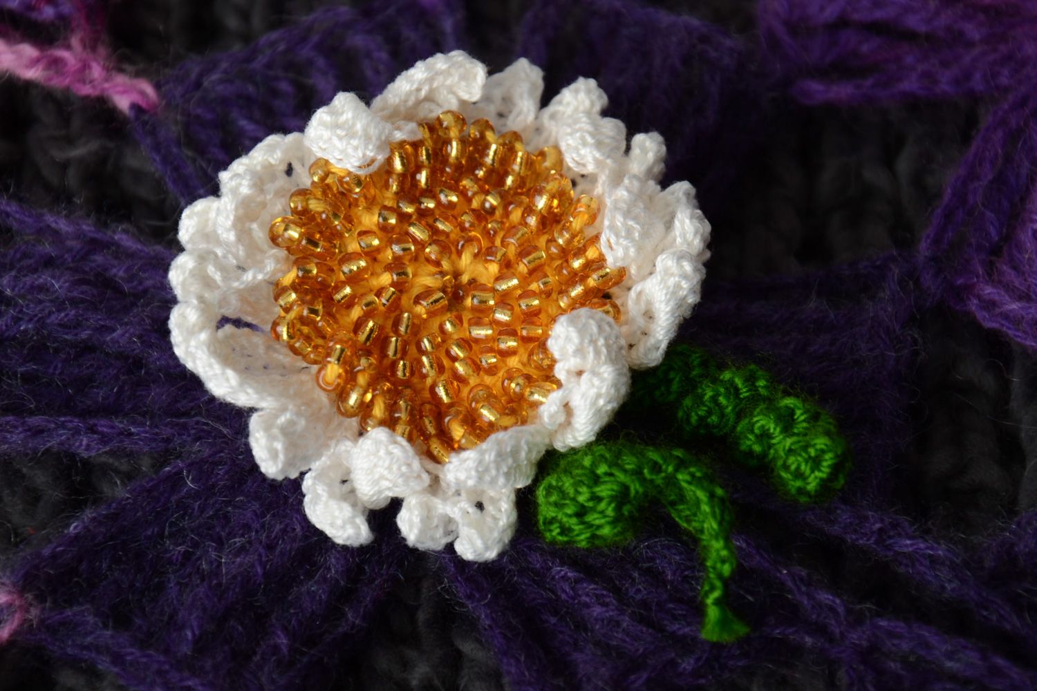 Élastique à cheveux tricoté au crochet avec fleur marguerite fait main photo 1