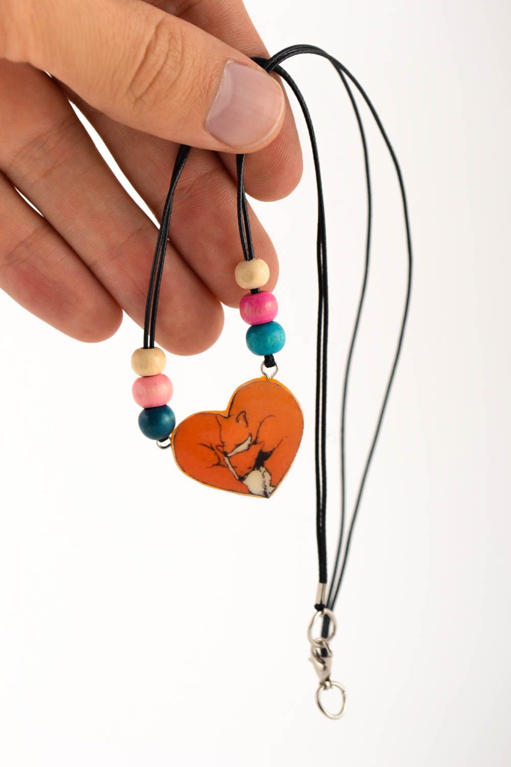 Halskette mit Anhänger Kette mit Herzanhänger Schmuck handgemacht in Braun foto 5