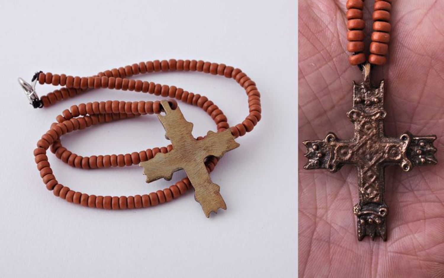 Metal crucifix with ceramic beads photo 2