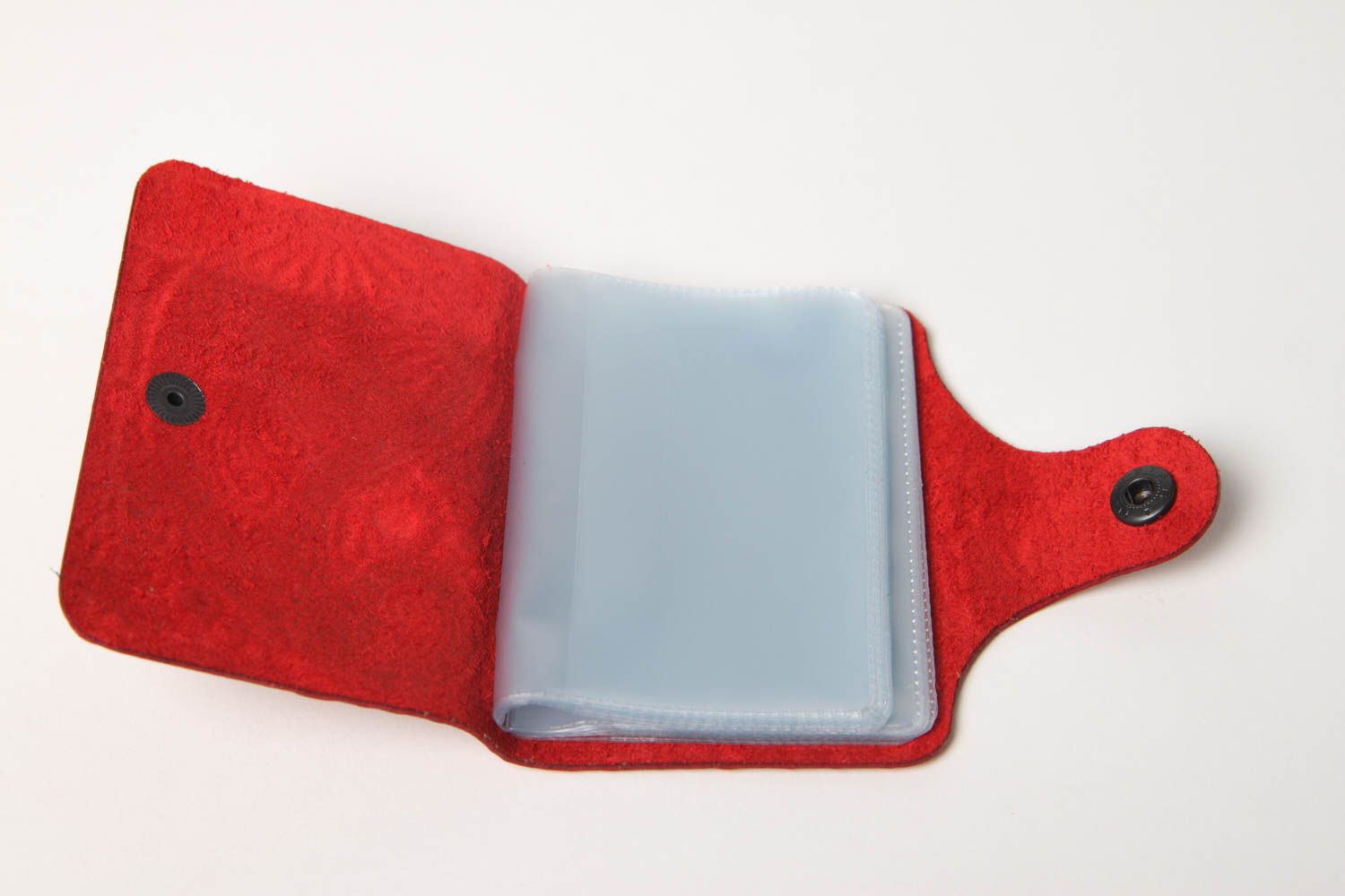 Кожаное изделие ручной работы кошелек для карточек кожаный аксессуар красный фото 4