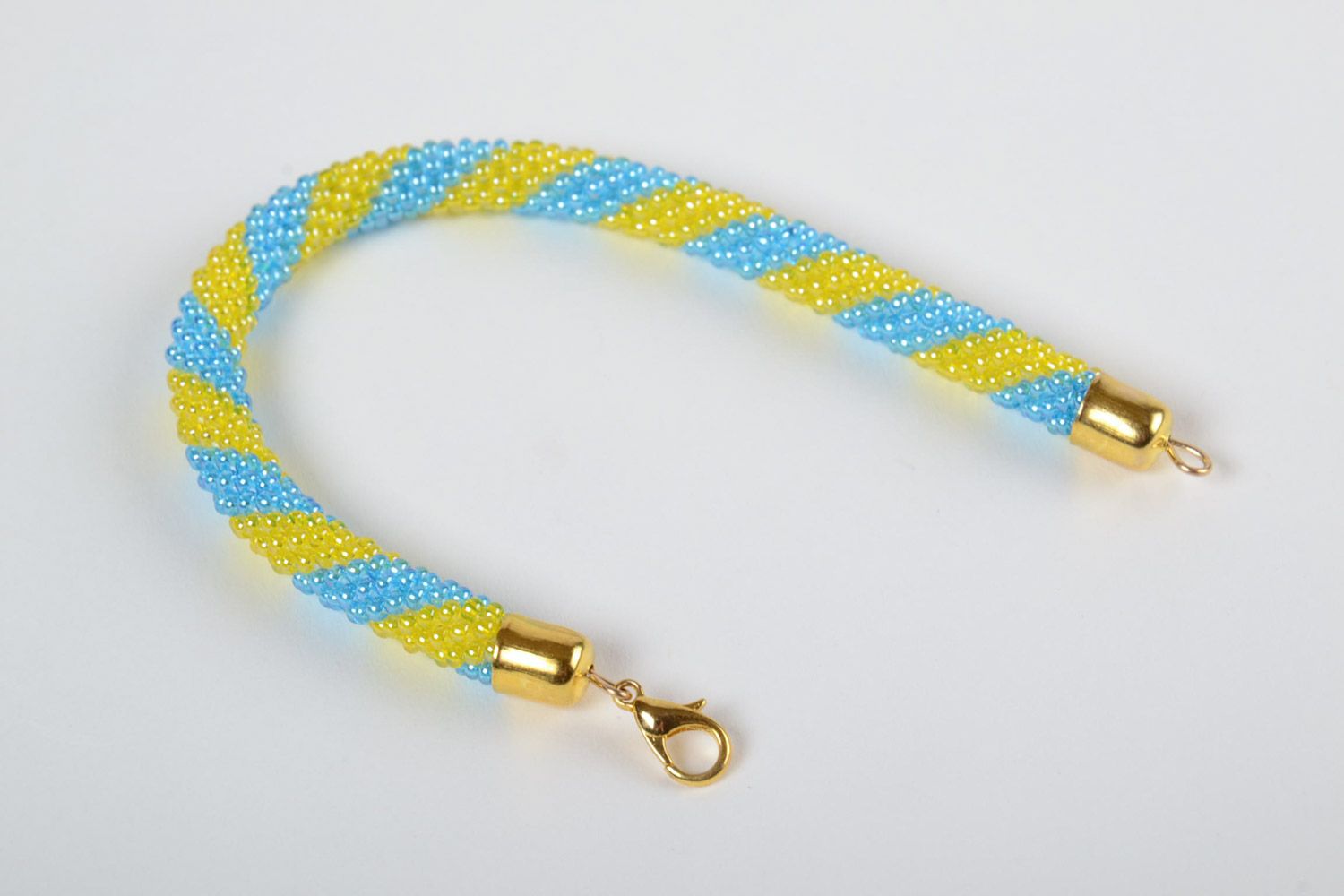 Damen Armband Litze aus Glasperlen künstlerisch handmade weiblich gelb blau foto 4