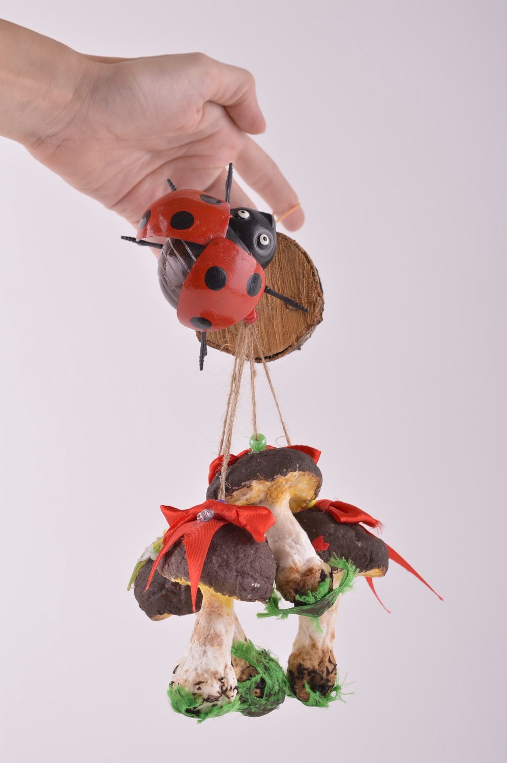Елочная игрушка ручной работы игрушка из ваты декоративная подвеска грибочки фото 5
