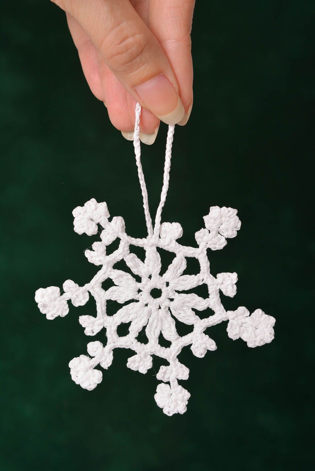 Handmade Christmas toy unusual pendant crocheted snowflake Christmas tree toy photo 3