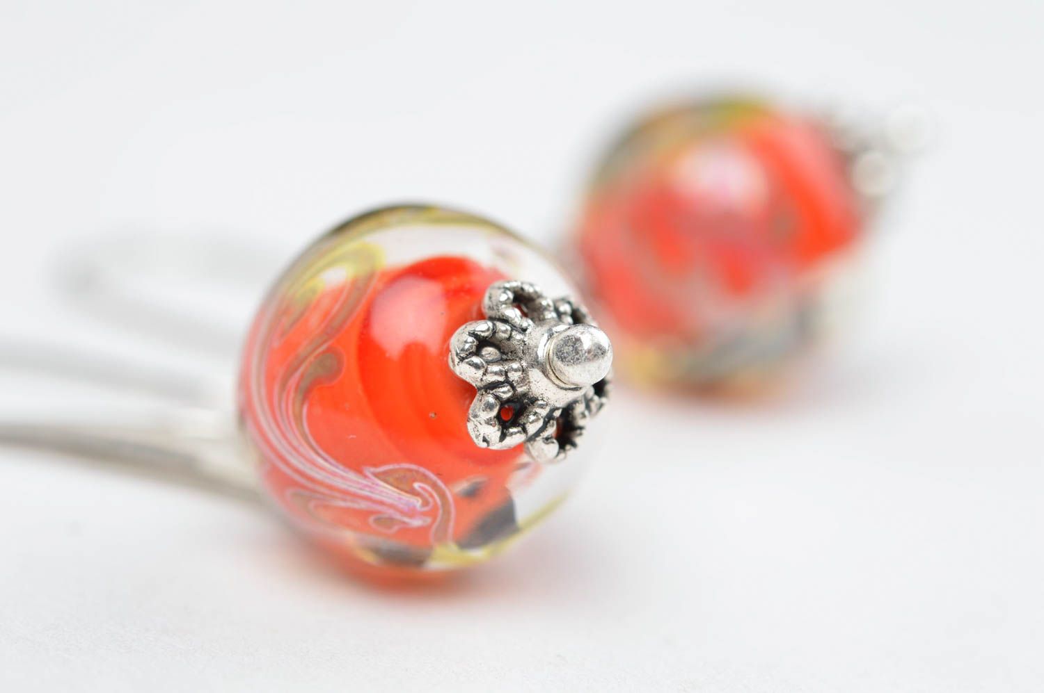 Handmade Glas Ohrringe rote Kugeln Damen Schmuck Accessoire für Frauen  foto 3
